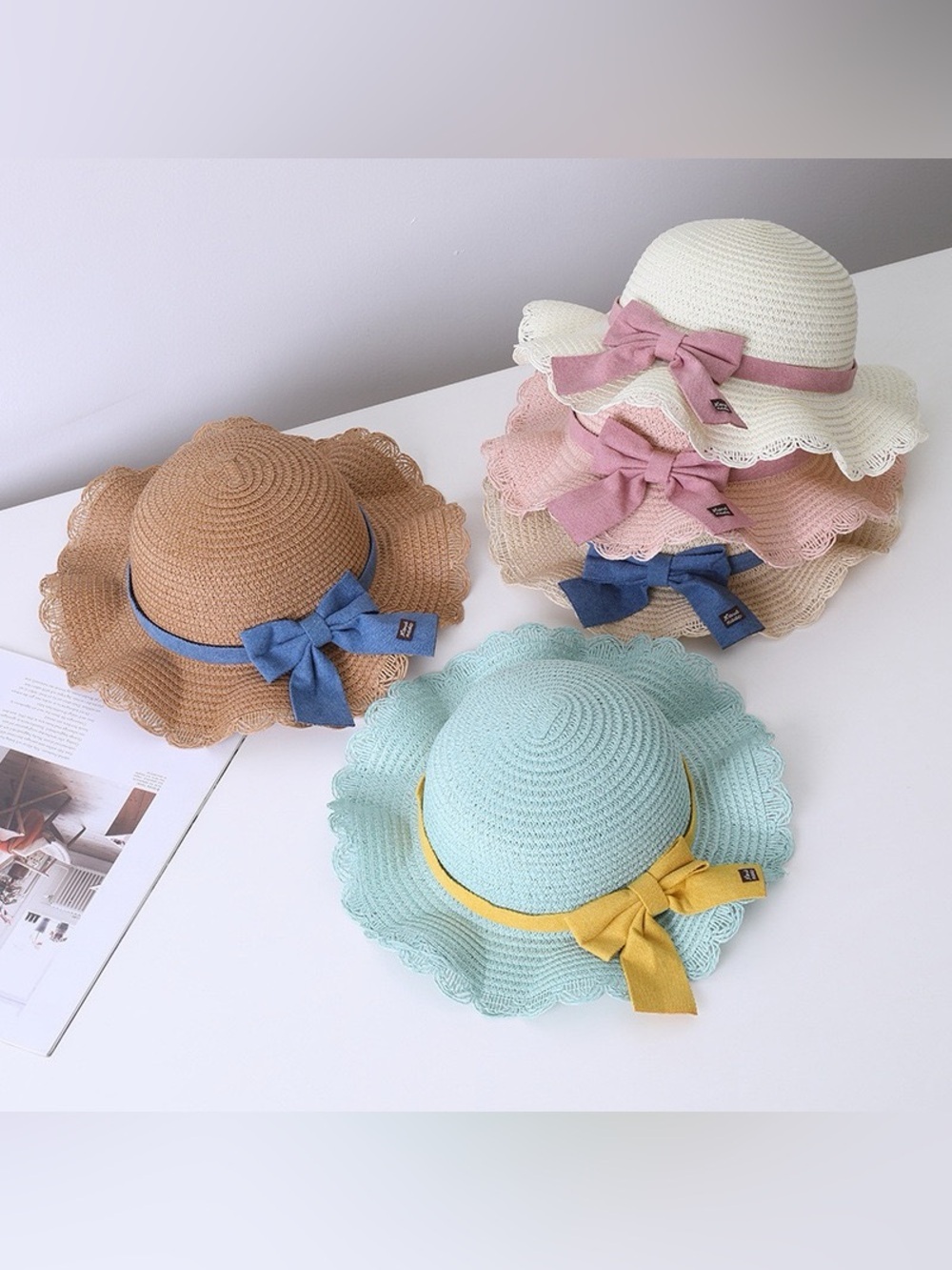 Mint Crochet Sun Hat & Crossbody Bag Set with Mustard Bow - Picture 10 of 13